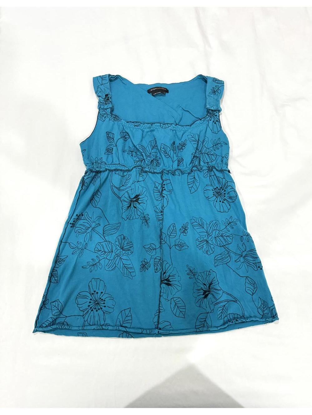 BCBGMaxazria BCBG Y2K Vintage Style Teal and Black Floral Tank Top- Size Medium
